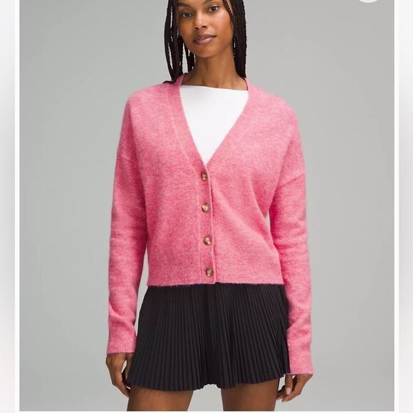 Lululemon Women's Alpaca Wool-Blend Cardigan Sweater Heathered Chroma Pink Large - Picture 1 of 15